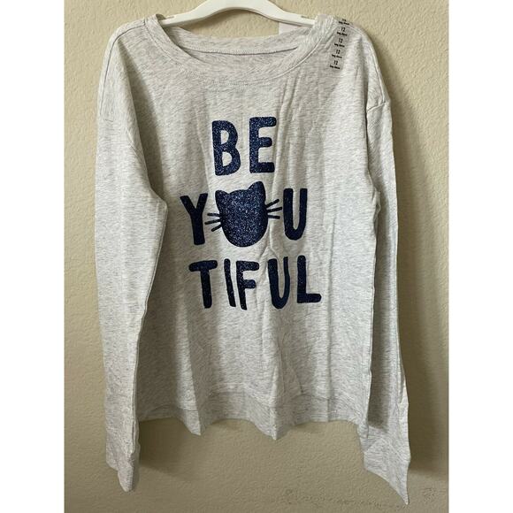 Justice Gray Blue Sparkle Be Beyoutiful Cat Girls’ Long Sleeve Tee Top Size 12 - Picture 2 of 5